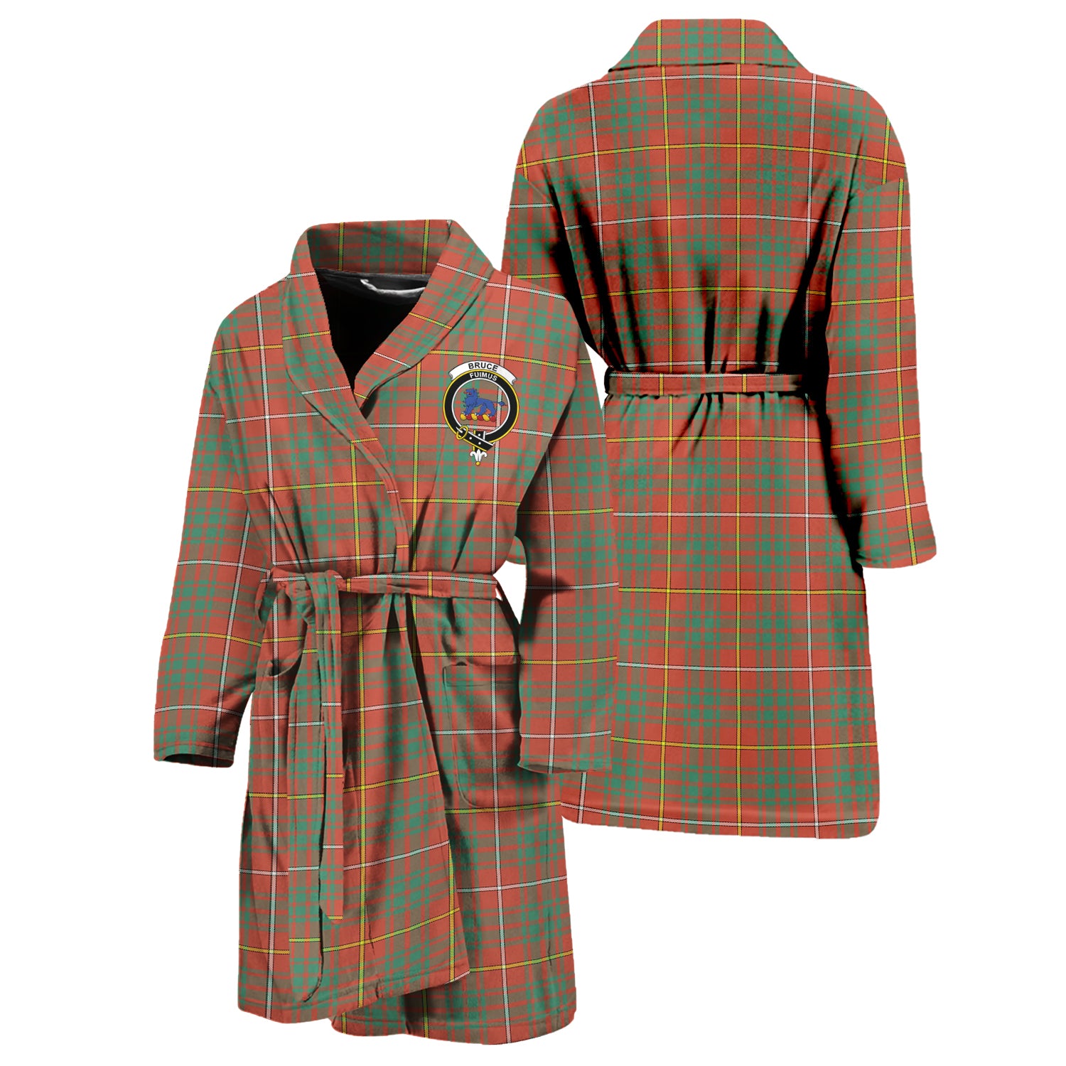 Bruce Ancient Tartan Bathrobe with Family Crest Unisex S - Tartan Vibes Clothing