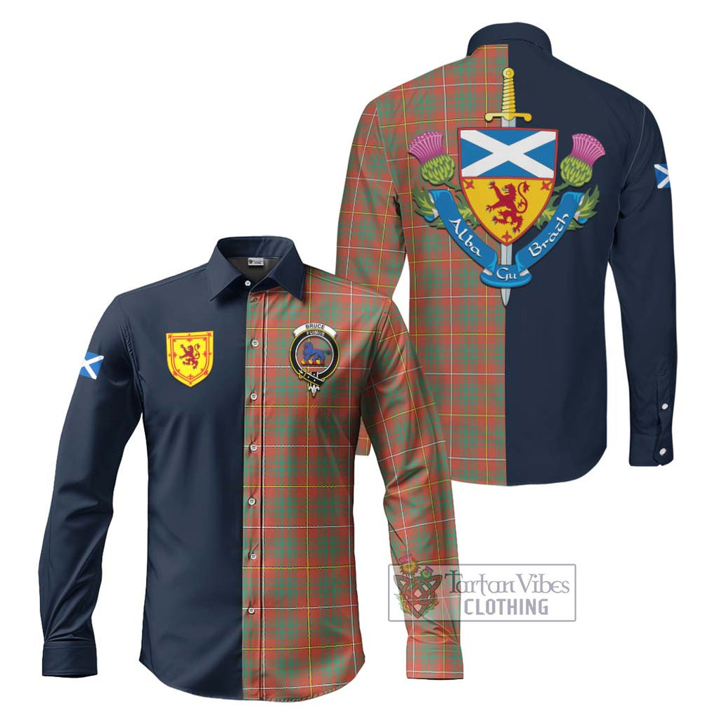 Tartan Vibes Clothing Bruce Ancient Tartan Long Sleeve Button Shirt with Scottish Lion Royal Arm Half Style