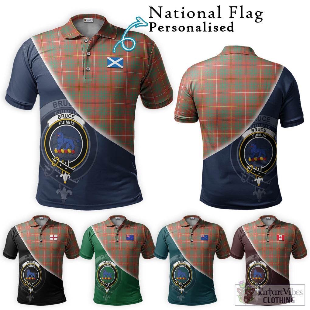 Bruce Ancient Tartan Polo Shirt with Personalised National Flag and Family Crest Half Style Maroon - Tartanvibesclothing Shop