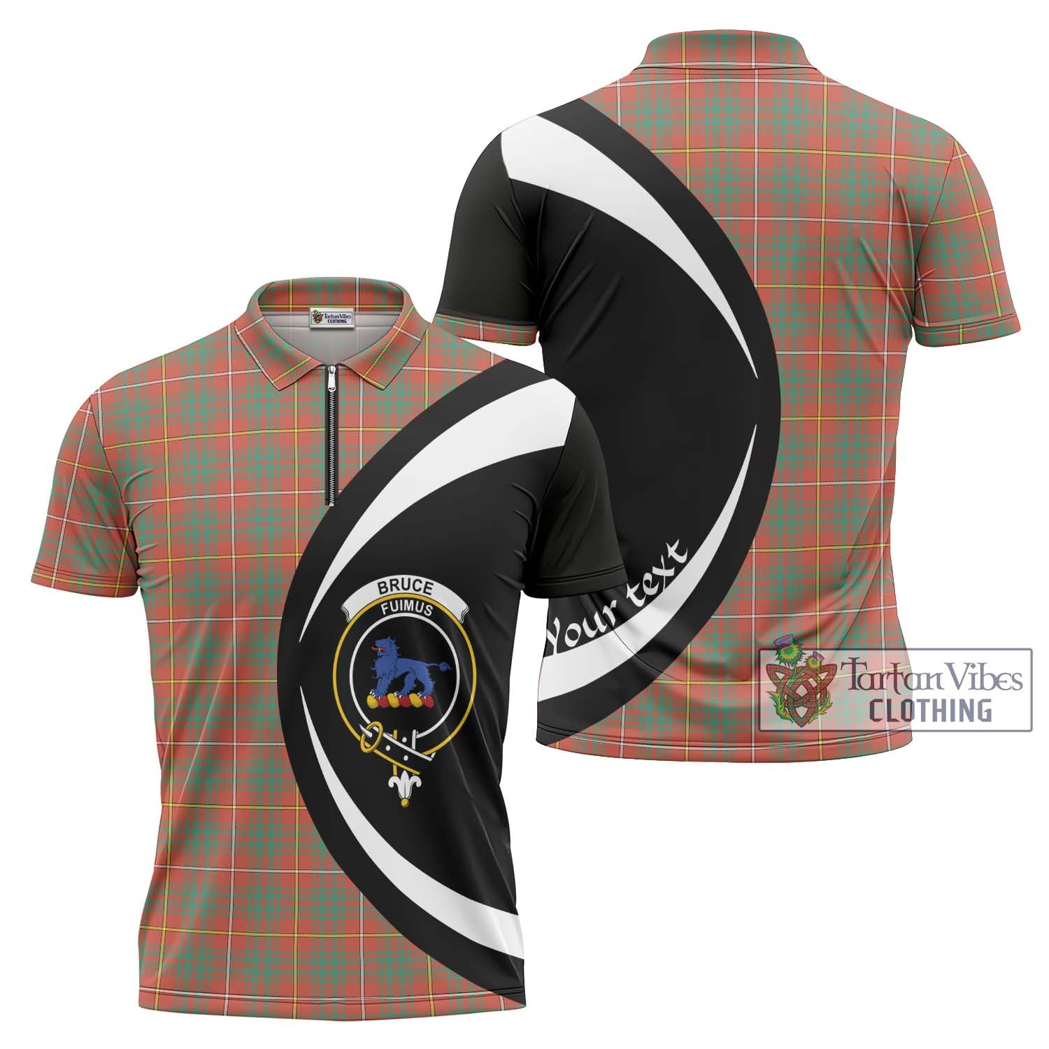 Tartan Vibes Clothing Bruce Ancient Tartan Zipper Polo Shirt with Family Crest Circle Style