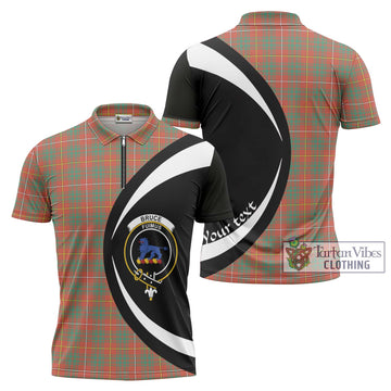 Bruce Ancient Tartan Zipper Polo Shirt with Family Crest Circle Style