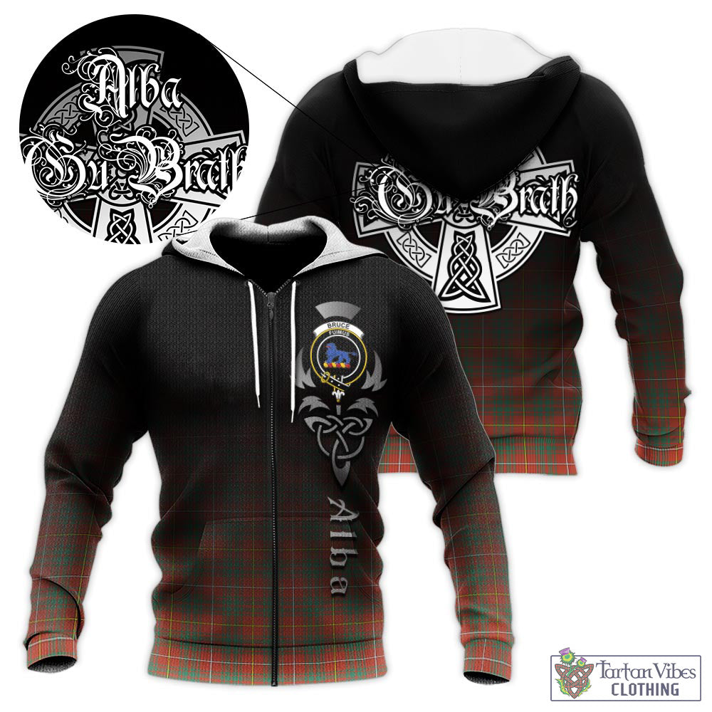 Tartan Vibes Clothing Bruce Ancient Tartan Knitted Hoodie Featuring Alba Gu Brath Family Crest Celtic Inspired