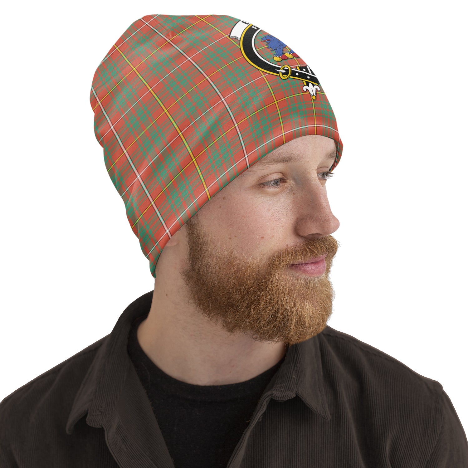 Bruce Ancient Tartan Beanies Hat with Family Crest One Size 22 inches 15.5 inches - Tartanvibesclothing