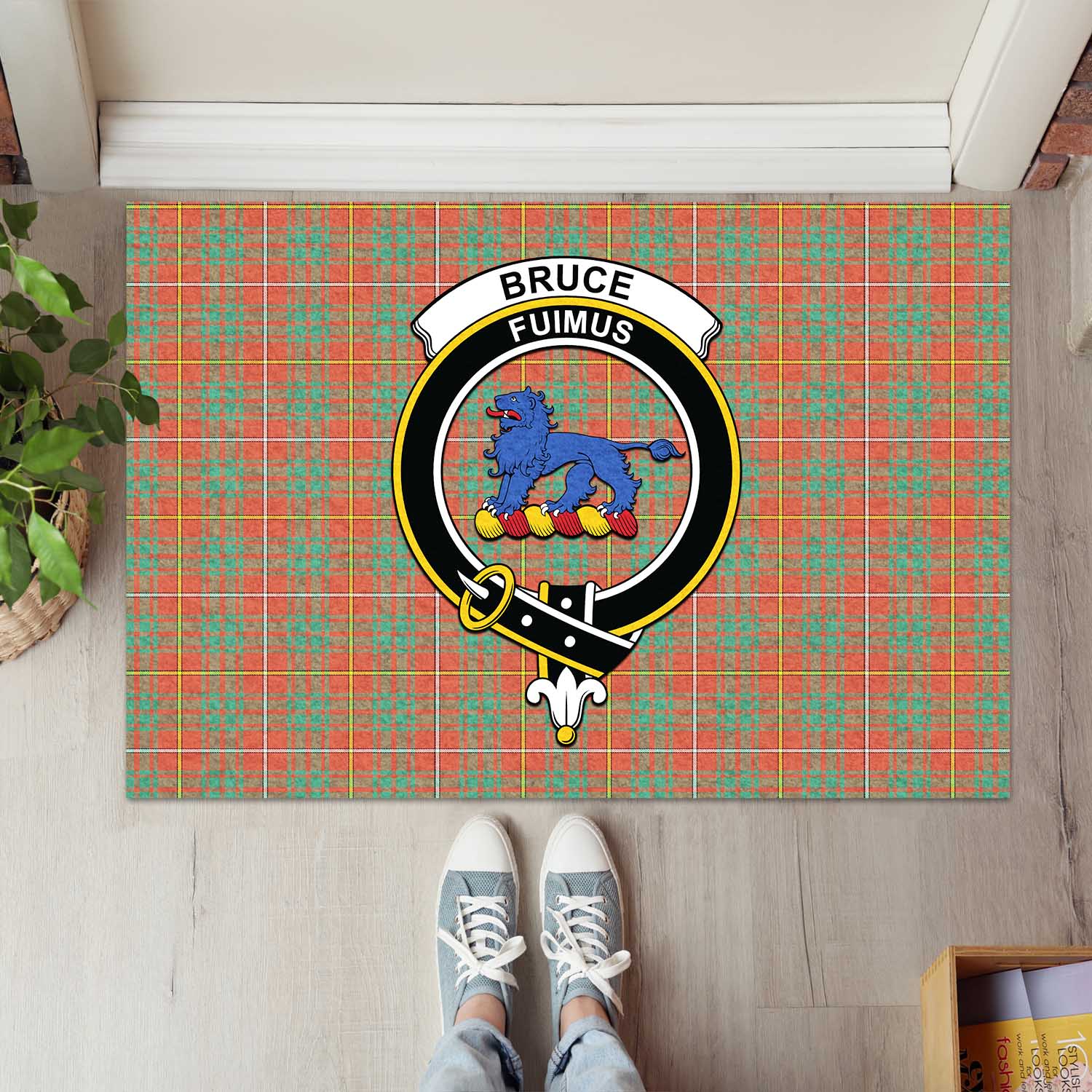 Bruce Ancient Tartan Door Mat with Family Crest - Tartanvibesclothing