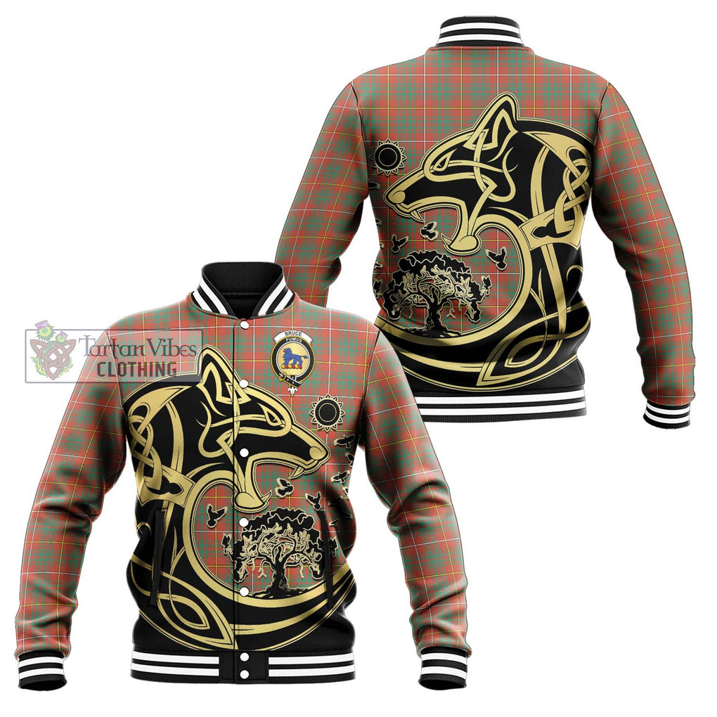 Bruce Ancient Tartan Baseball Jacket with Family Crest Celtic Wolf Style Unisex - Tartan Vibes Clothing