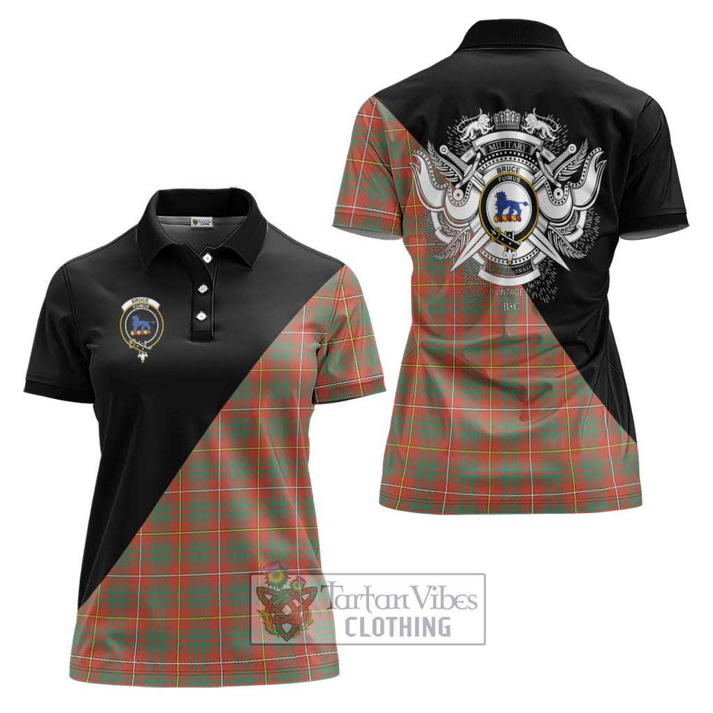 Bruce Ancient Tartan Women's Polo Shirt with Family Crest and Military Logo Style Women - Tartanvibesclothing Shop