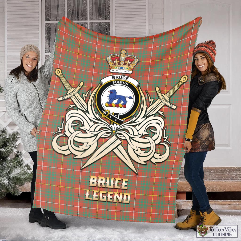 Tartan Vibes Clothing Bruce Ancient Tartan Blanket with Clan Crest and the Golden Sword of Courageous Legacy