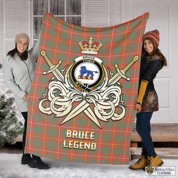 Bruce Ancient Tartan Blanket with Clan Crest and the Golden Sword of Courageous Legacy