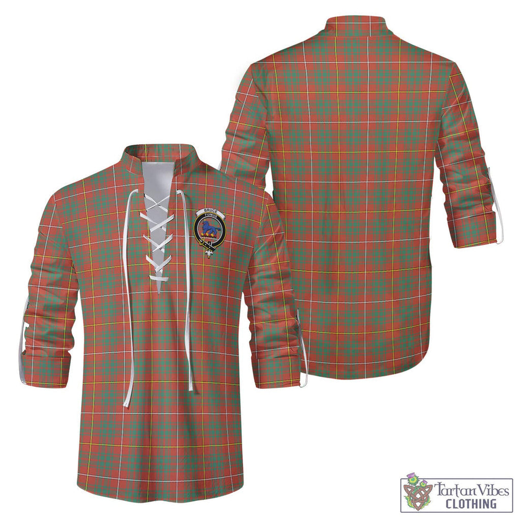 Tartan Vibes Clothing Bruce Ancient Tartan Men's Scottish Traditional Jacobite Ghillie Kilt Shirt with Family Crest