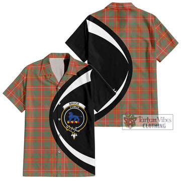 Bruce Ancient Tartan Short Sleeve Button Up with Family Crest Circle Style