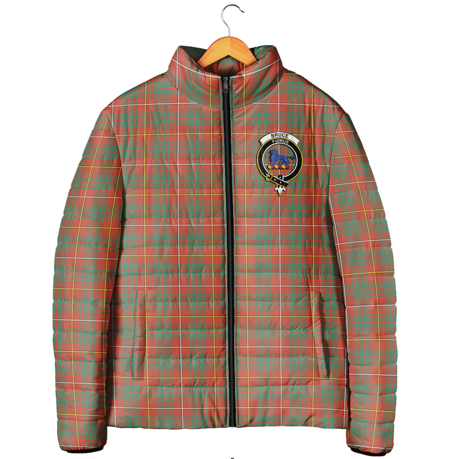 Bruce Ancient Tartan Padded Jacket with Family Crest Men's Padded Jacket - Tartan Vibes Clothing