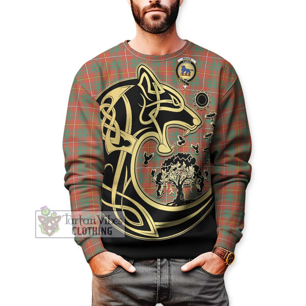 Bruce Ancient Tartan Sweatshirt with Family Crest Celtic Wolf Style Unisex - Tartan Vibes Clothing