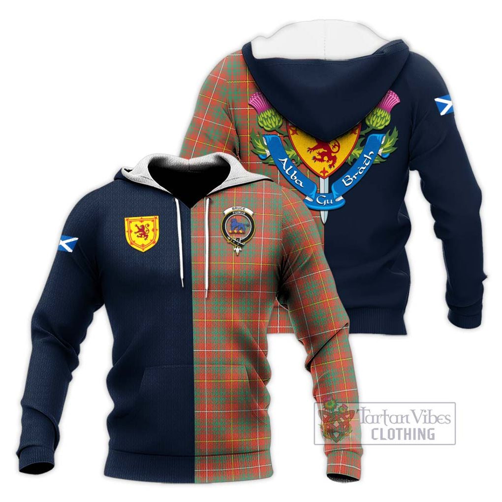 Tartan Vibes Clothing Bruce Ancient Tartan Knitted Hoodie with Scottish Lion Royal Arm Half Style