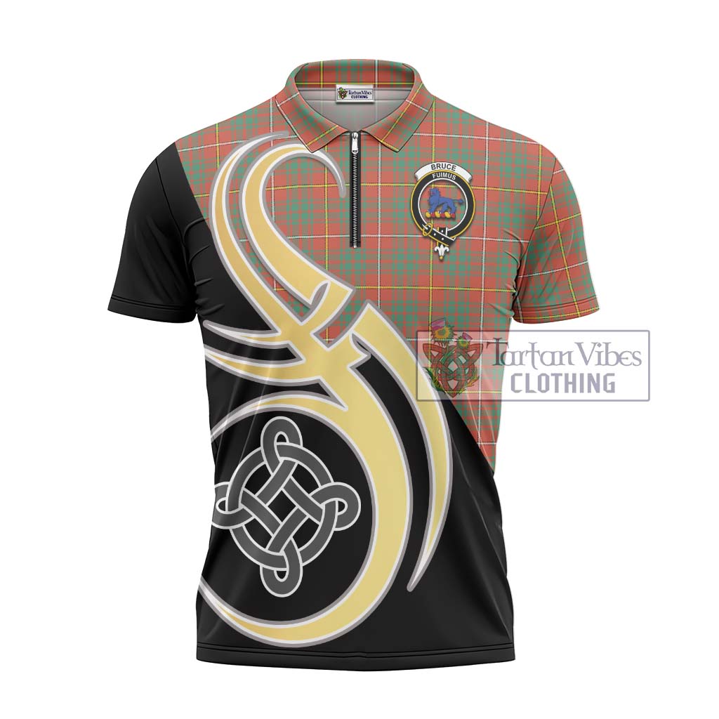 Tartan Vibes Clothing Bruce Ancient Tartan Zipper Polo Shirt with Family Crest and Celtic Symbol Style