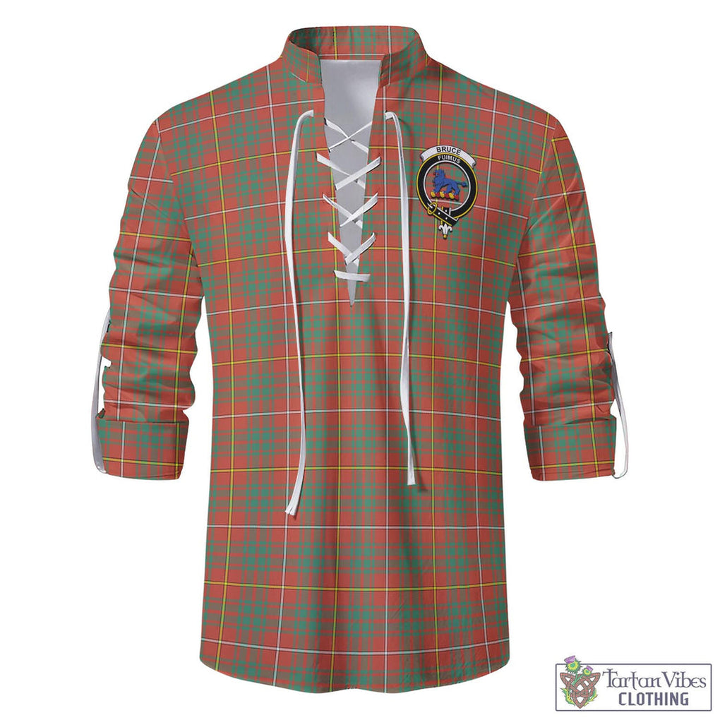 Tartan Vibes Clothing Bruce Ancient Tartan Men's Scottish Traditional Jacobite Ghillie Kilt Shirt with Family Crest