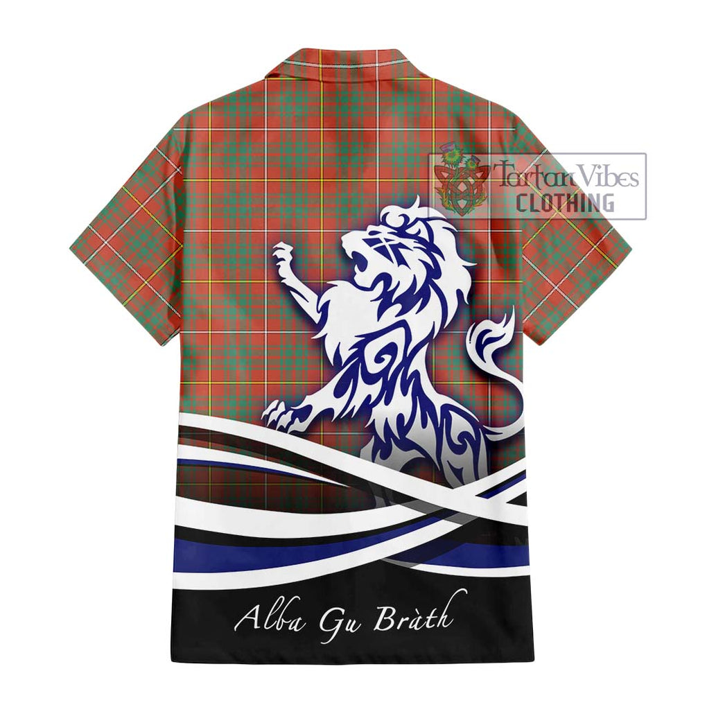 Bruce Ancient Tartan Short Sleeve Button Shirt with Alba Gu Brath Regal Lion Emblem - Tartanvibesclothing Shop