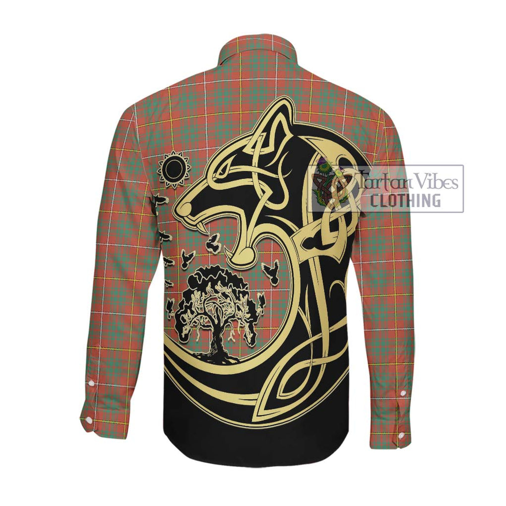 Bruce Ancient Tartan Long Sleeve Button Shirt with Family Crest Celtic Wolf Style Men's Shirt - Tartan Vibes Clothing