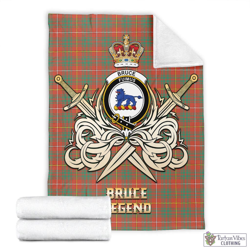 Tartan Vibes Clothing Bruce Ancient Tartan Blanket with Clan Crest and the Golden Sword of Courageous Legacy