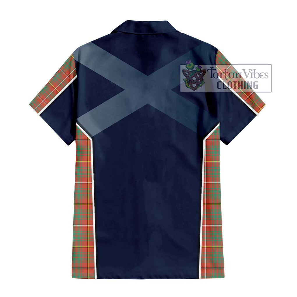 Bruce Ancient Tartan Short Sleeve Button Shirt with Family Crest and Lion Rampant Vibes Sport Style - Tartan Vibes Clothing