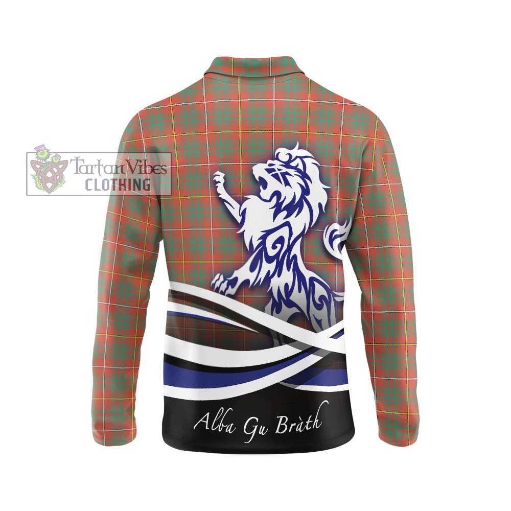 Bruce Ancient Tartan Long Sleeve Polo Shirt with Alba Gu Brath Regal Lion Emblem - Tartanvibesclothing Shop