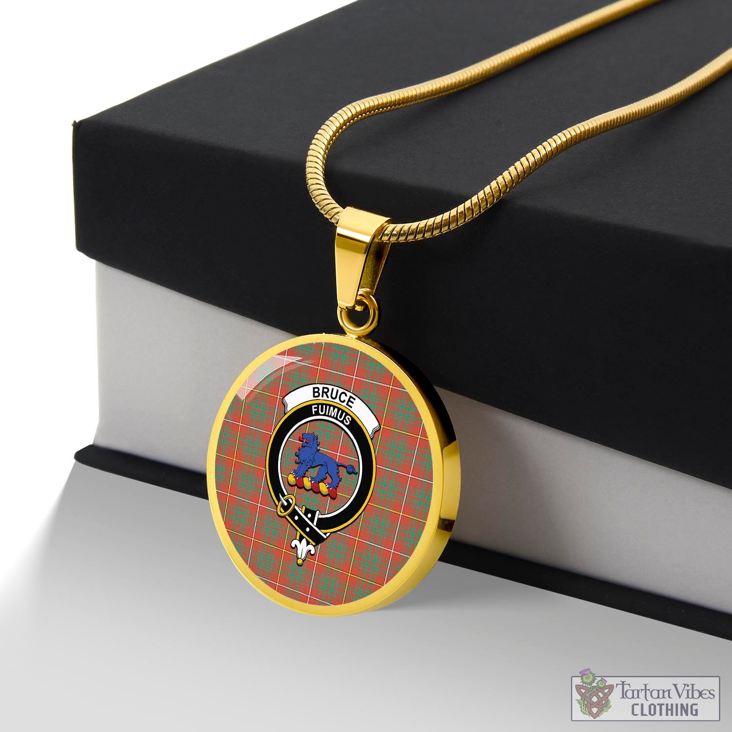 Tartan Vibes Clothing Bruce Ancient Tartan Circle Necklace with Family Crest