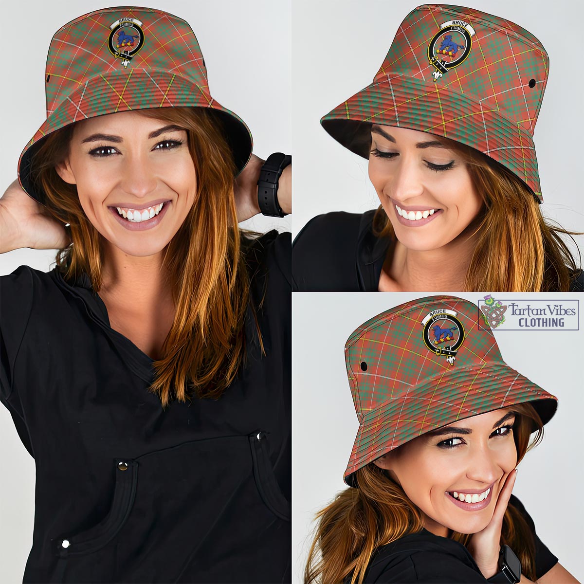 Tartan Vibes Clothing Bruce Ancient Tartan Bucket Hat with Family Crest