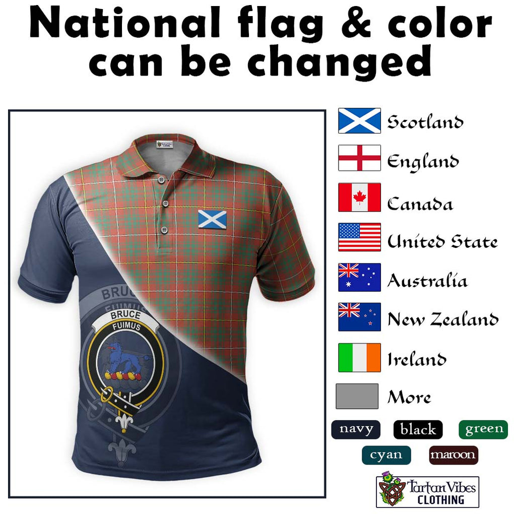 Bruce Ancient Tartan Polo Shirt with Personalised National Flag and Family Crest Half Style - Tartanvibesclothing Shop