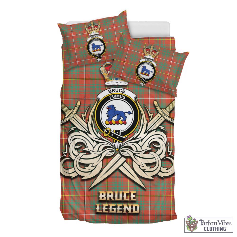 Tartan Vibes Clothing Bruce Ancient Tartan Bedding Set with Clan Crest and the Golden Sword of Courageous Legacy