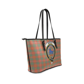 Bruce Ancient Tartan Leather Tote Bag with Family Crest