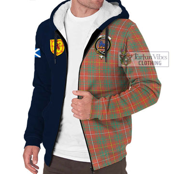 Bruce Ancient Tartan Sherpa Hoodie Alba with Scottish Lion Royal Arm Half Style