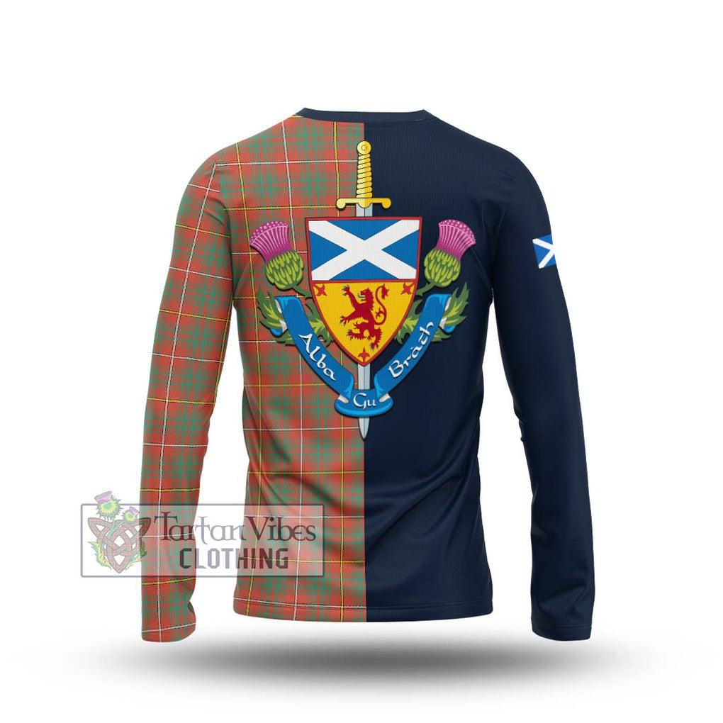 Tartan Vibes Clothing Bruce Ancient Tartan Long Sleeve T-Shirt with Scottish Lion Royal Arm Half Style