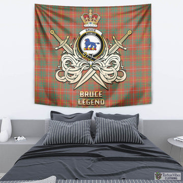 Bruce Ancient Tartan Tapestry with Clan Crest and the Golden Sword of Courageous Legacy