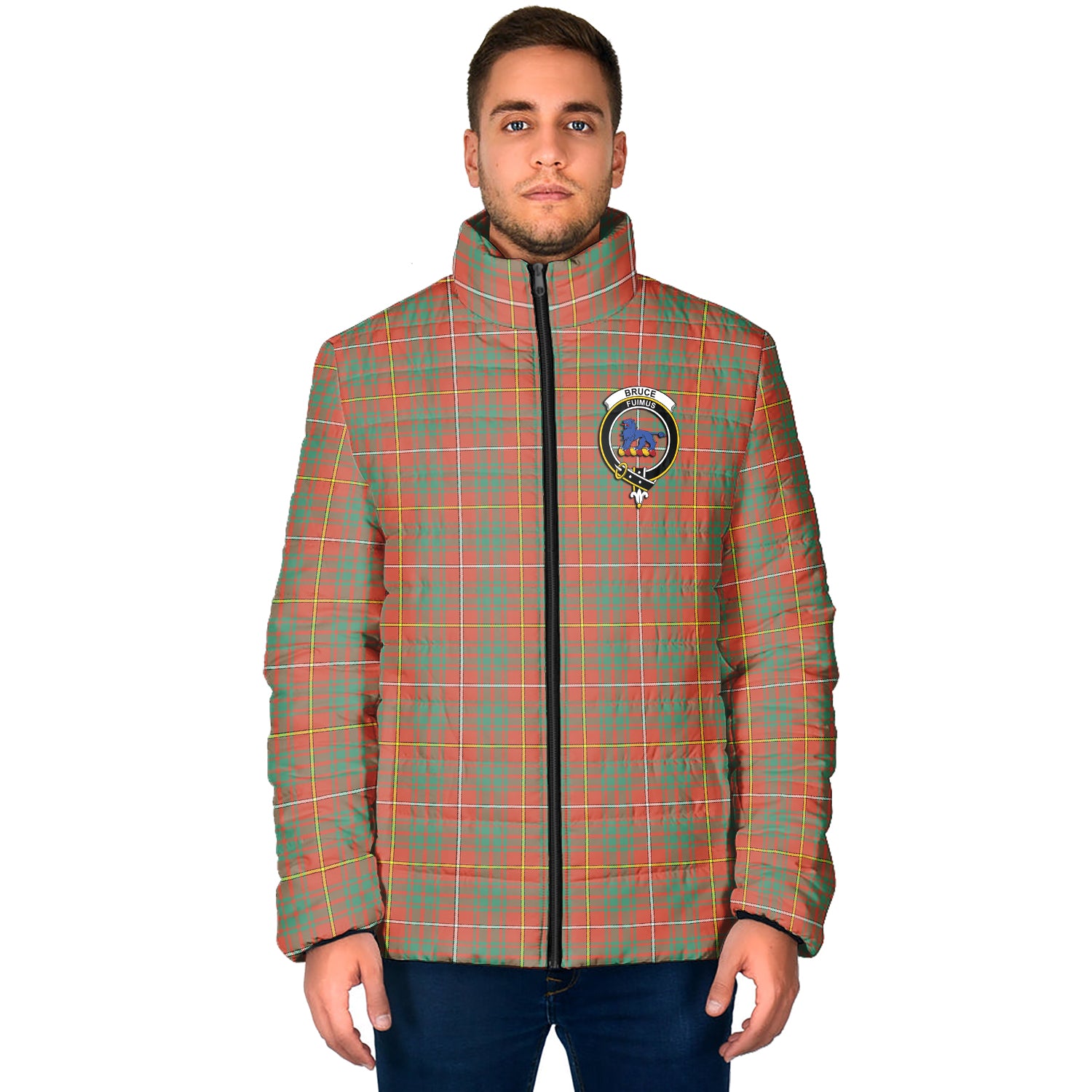 Bruce Ancient Tartan Padded Jacket with Family Crest - Tartan Vibes Clothing