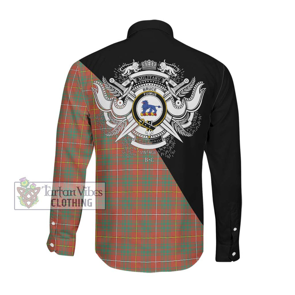 Bruce Ancient Tartan Long Sleeve Button Shirt with Family Crest and Military Logo Style Men's Shirt - Tartanvibesclothing Shop