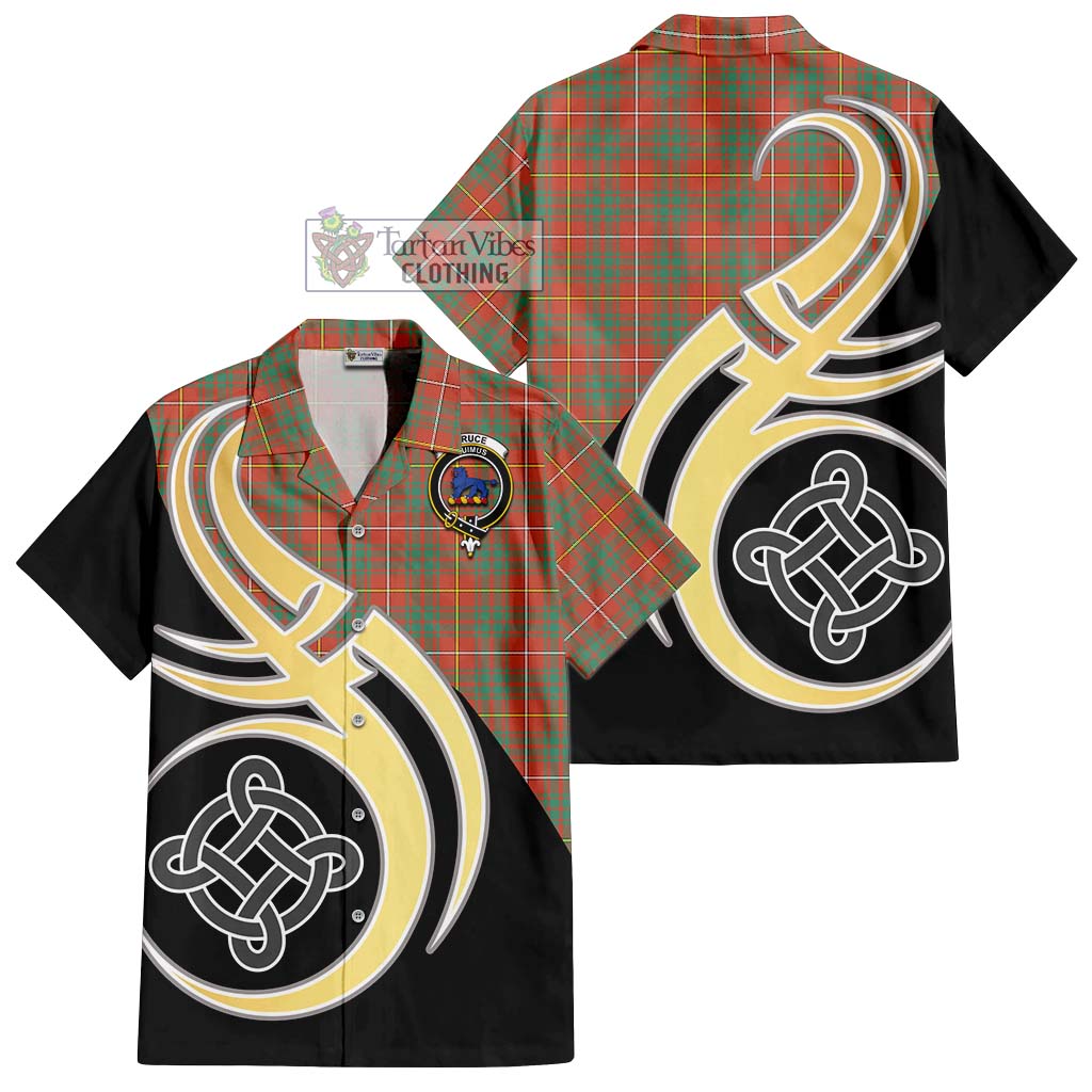 Bruce Ancient Tartan Short Sleeve Button Shirt with Family Crest and Celtic Symbol Style - Tartan Vibes Clothing