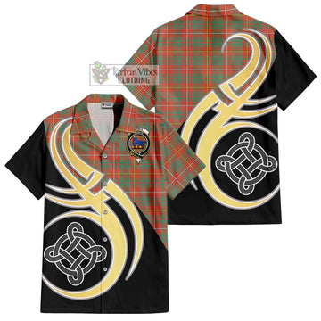 Bruce Ancient Tartan Short Sleeve Button Shirt with Family Crest and Celtic Symbol Style