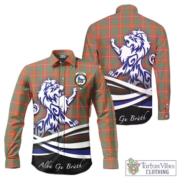 Bruce Ancient Tartan Long Sleeve Button Up Shirt with Alba Gu Brath Regal Lion Emblem