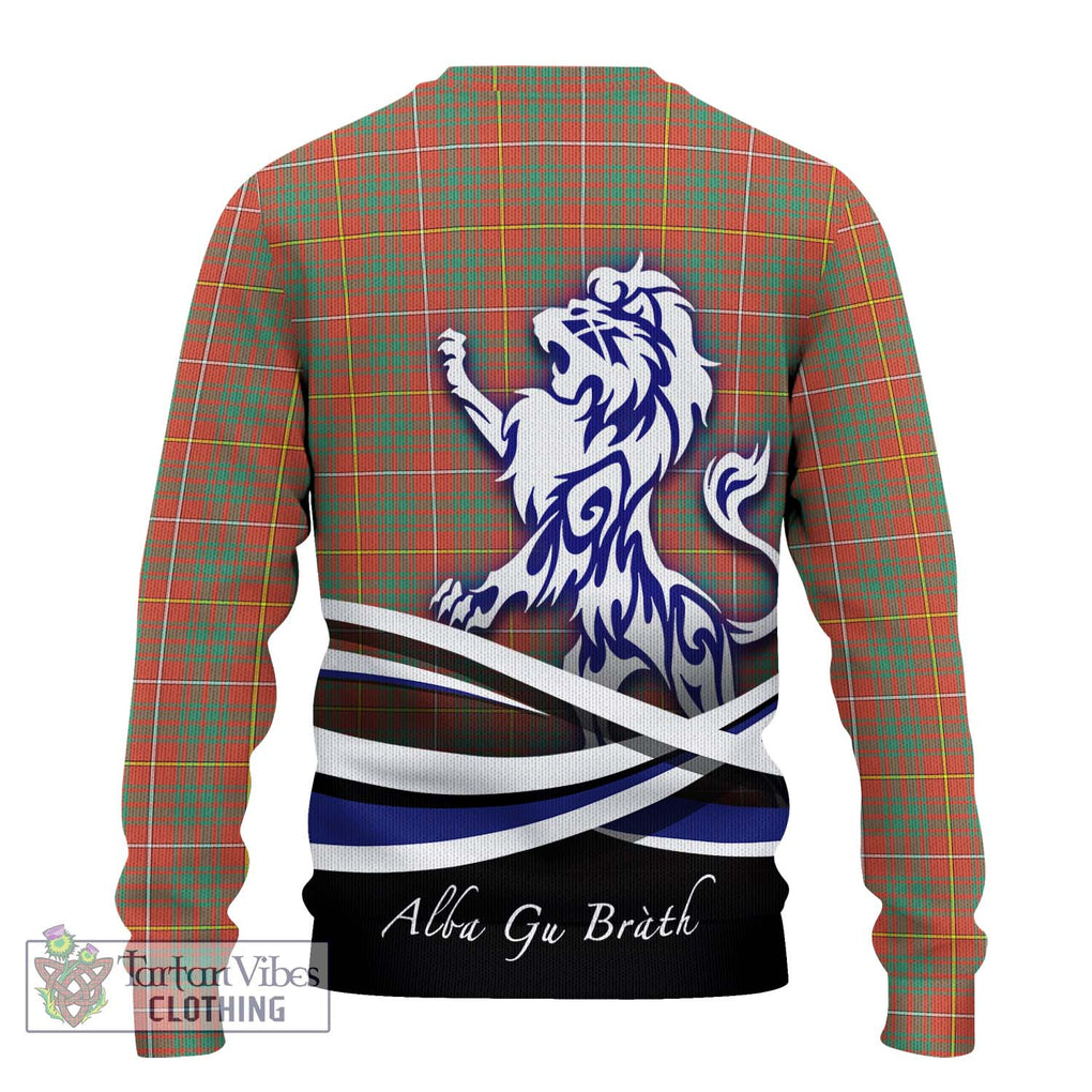 Bruce Ancient Tartan Knitted Sweater with Alba Gu Brath Regal Lion Emblem - Tartanvibesclothing Shop