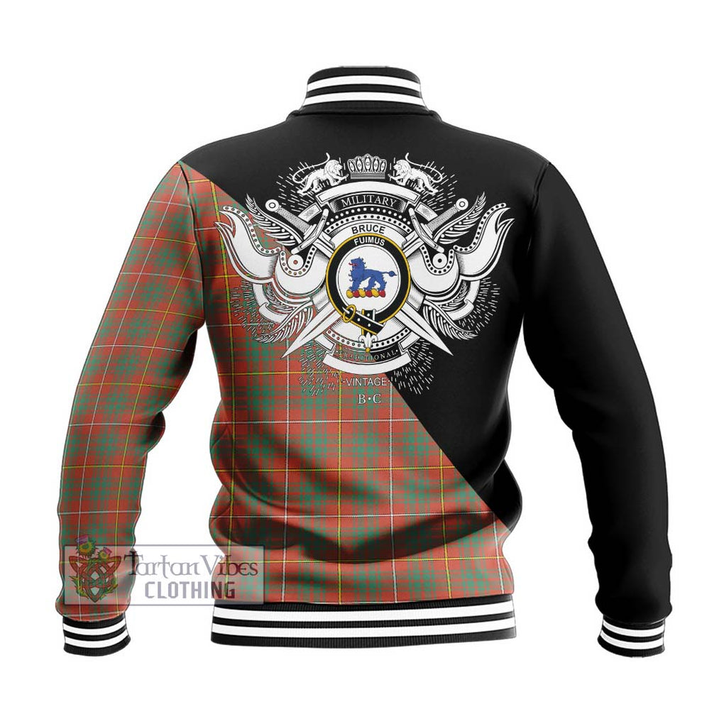 Bruce Ancient Tartan Baseball Jacket with Family Crest and Military Logo Style - Tartanvibesclothing Shop