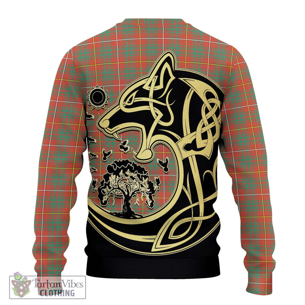 Bruce Ancient Tartan Knitted Sweater with Family Crest Celtic Wolf Style - Tartan Vibes Clothing