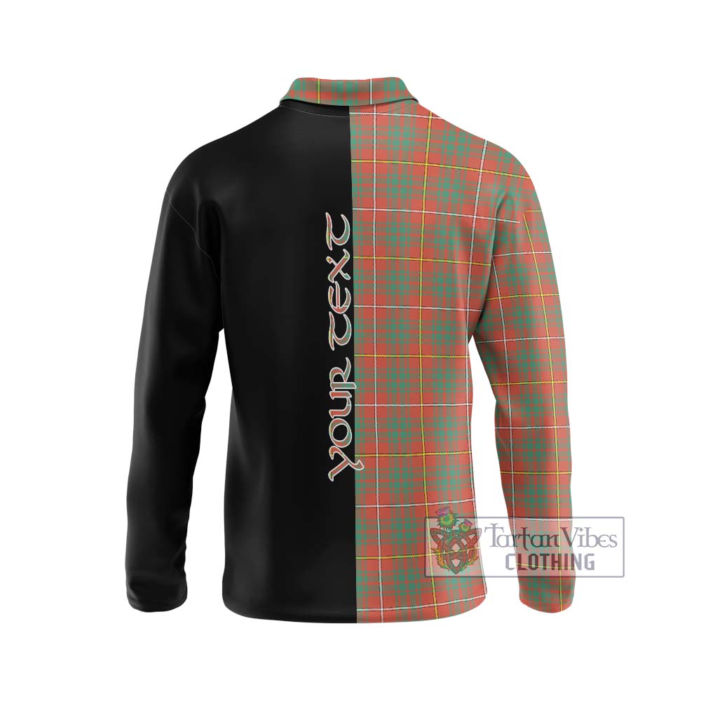 Bruce Ancient Tartan Long Sleeve Polo Shirt with Family Crest and Half Of Me Style - Tartanvibesclothing Shop