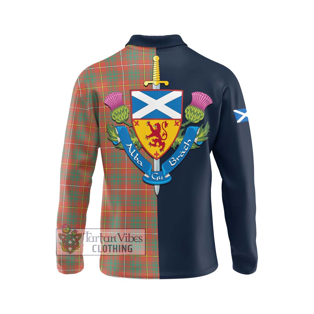 Tartan Vibes Clothing Bruce Ancient Tartan Long Sleeve Polo Shirt with Scottish Lion Royal Arm Half Style