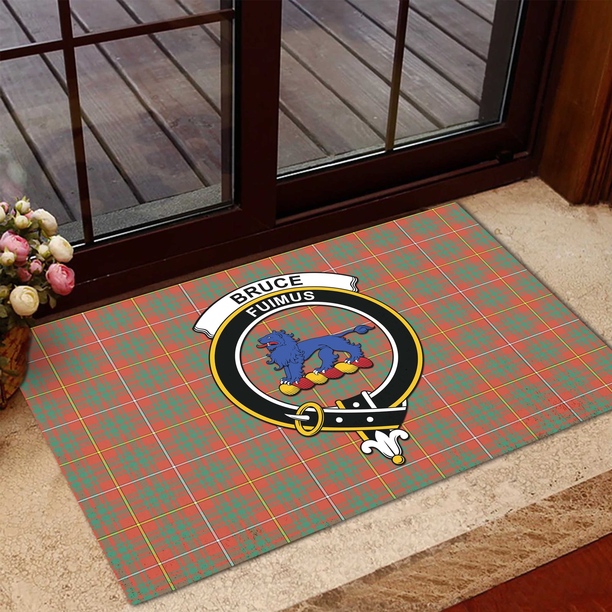 Bruce Ancient Tartan Door Mat with Family Crest - Tartanvibesclothing