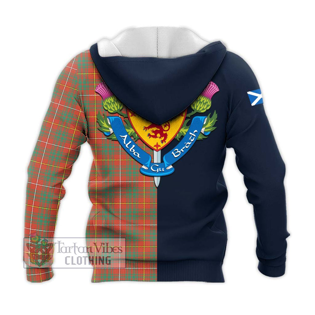 Tartan Vibes Clothing Bruce Ancient Tartan Knitted Hoodie with Scottish Lion Royal Arm Half Style