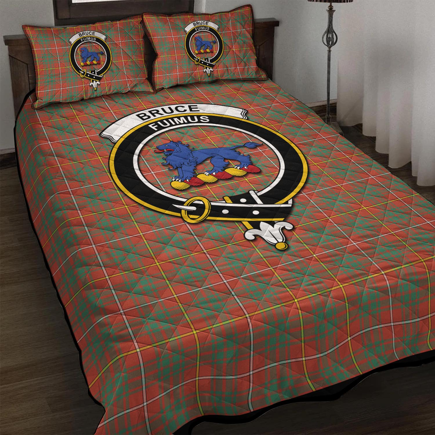 Bruce Ancient Tartan Quilt Bed Set with Family Crest - Tartan Vibes Clothing