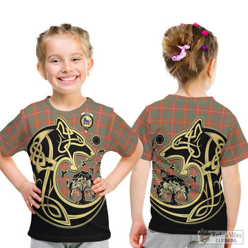 Bruce Ancient Tartan Kid T-Shirt with Family Crest Celtic Wolf Style