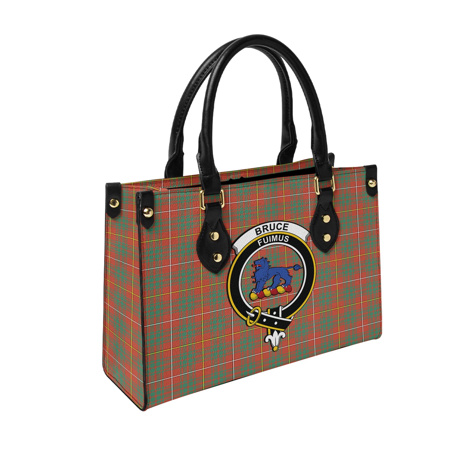 Bruce Ancient Tartan Leather Bag with Family Crest - Tartanvibesclothing