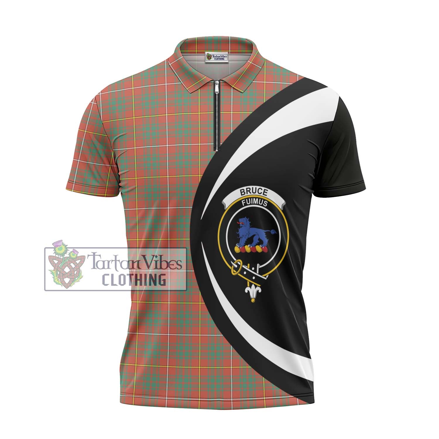 Tartan Vibes Clothing Bruce Ancient Tartan Zipper Polo Shirt with Family Crest Circle Style