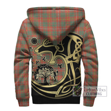 Bruce Ancient Tartan Sherpa Hoodie with Family Crest Celtic Wolf Style