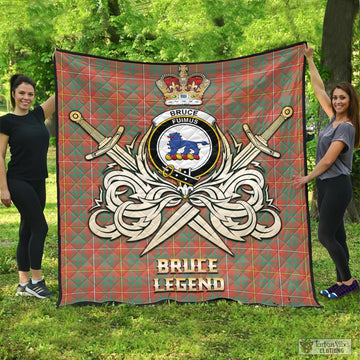 Bruce Ancient Tartan Quilt with Clan Crest and the Golden Sword of Courageous Legacy